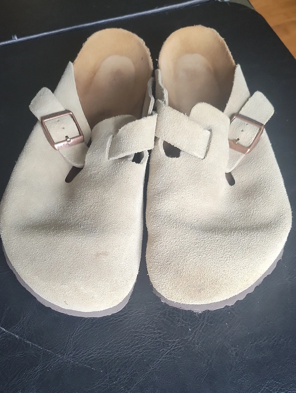 Birkenstock Beige Suede Slip-On Buckle Loafers